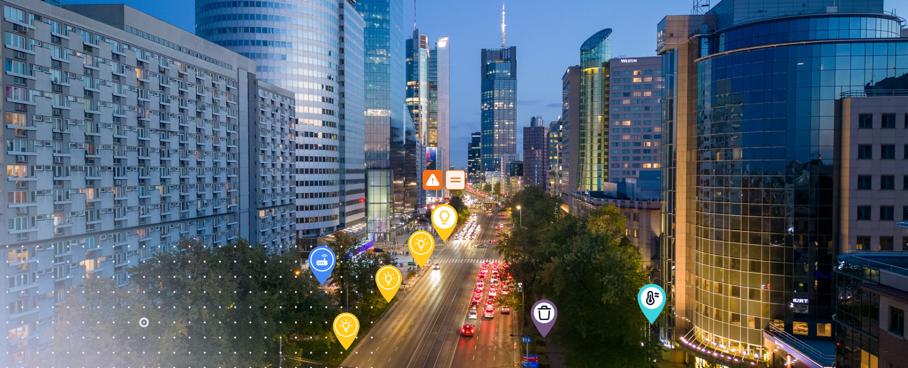 Nowoczesna latarnia uliczna w mieście o zmierzchu