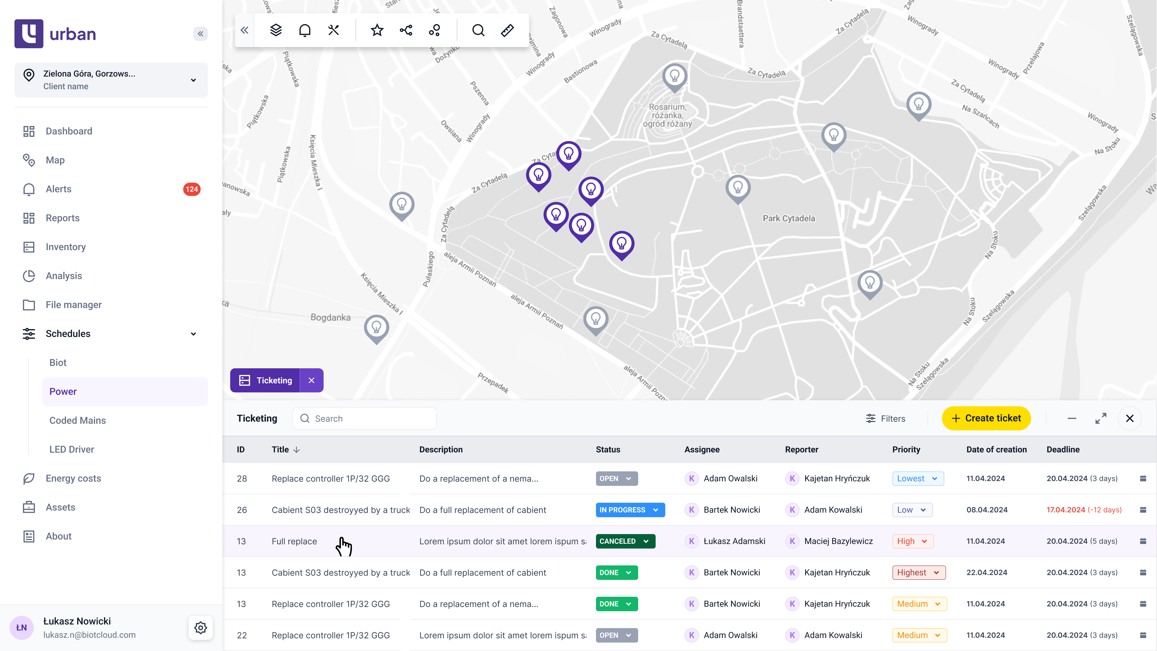 Dashboard inteligentnego systemu oświetlenia